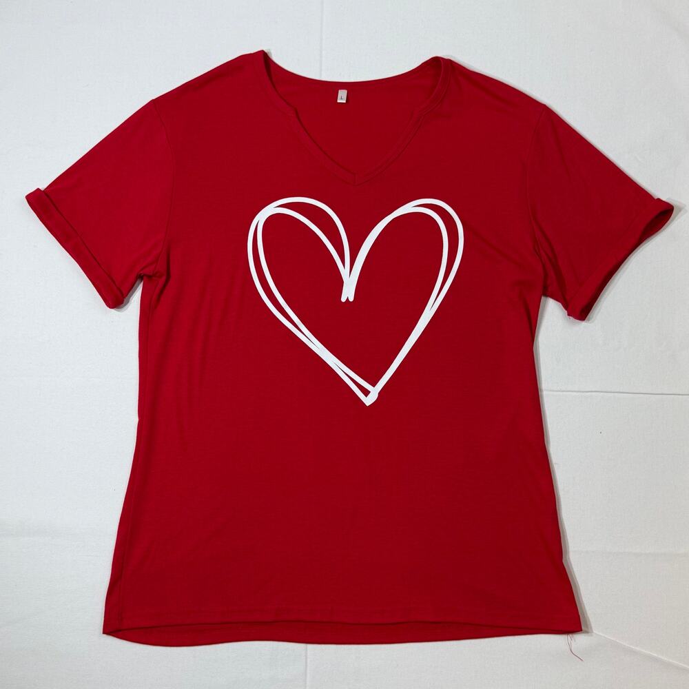 Women’s Size L Red Heart Graphic V‑Neck Tee
